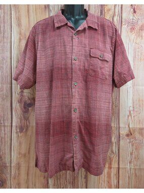 Tommy Bahama Mens Red Plaid Silk Blend S/S Shirt Large